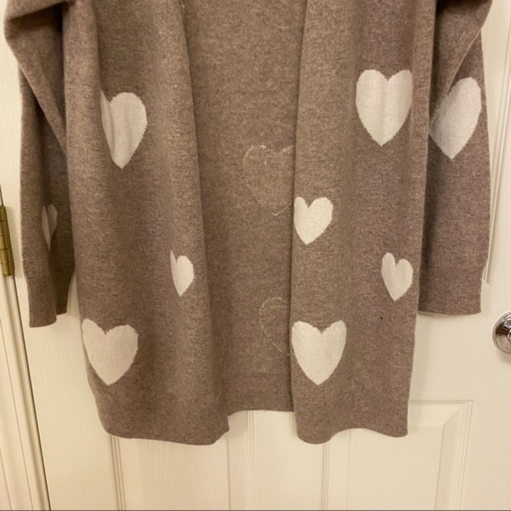 MAGASCHONI Heart Open Front Cashmere Cardigan in Pebble Heather/Frost White Sz M - Picture 6 of 9